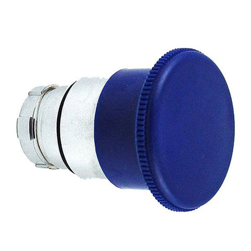 Techspan PB-BC6, Mushroom Head Push Button, Spring Return, Chromium Plated Metal Bezel, Blue