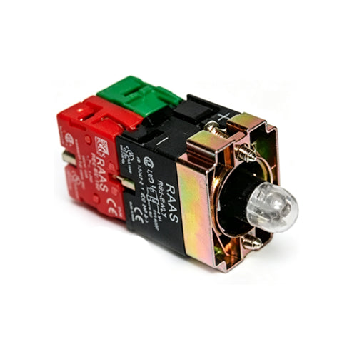 Techspan PB-BWN0655220V, Illuminated Push Button Holder Block, Direct BA 9s Neon Bulb Supplied, Natural, 220V, NO+NC Contact