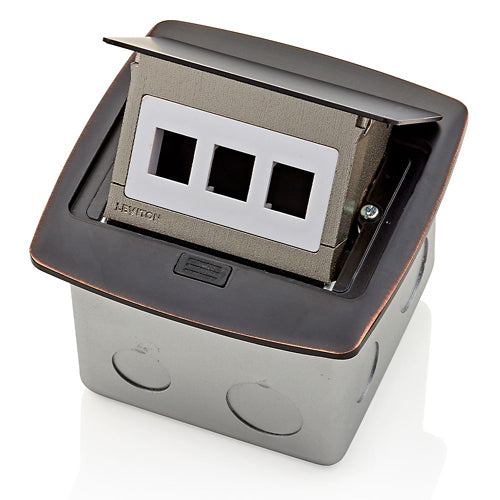 Leviton PFQP3-BZ, Pop-Up Floor Box with 3-Port QuickPort Decora Insert, Accepts All Quickport Snap-In Modules, Bronze