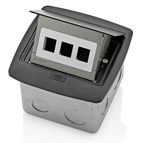 Leviton PFQP3-MB, Pop-Up Floor Box with 3-Port QuickPort Decora Insert, Accepts All Quickport Snap-In Modules, Black