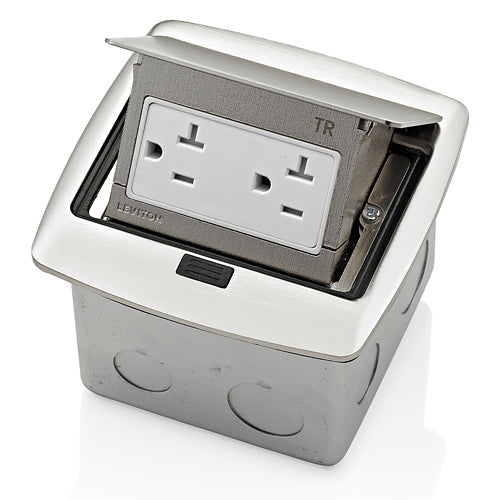 Leviton PFTR2-BN, Pop-Up Floor Box with Tamper-Resistant Decora Duplex Receptacle, 20A 125V, NEMA 5-20R, 2-Pole, 3-Wire, Brushed Nickel