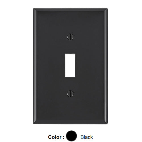 Leviton PJ1-E, 1-Gang Toggle Switch Wallplate, Midway Size, Thermoplastic Nylon, Device Mount, Black, 2 Packs