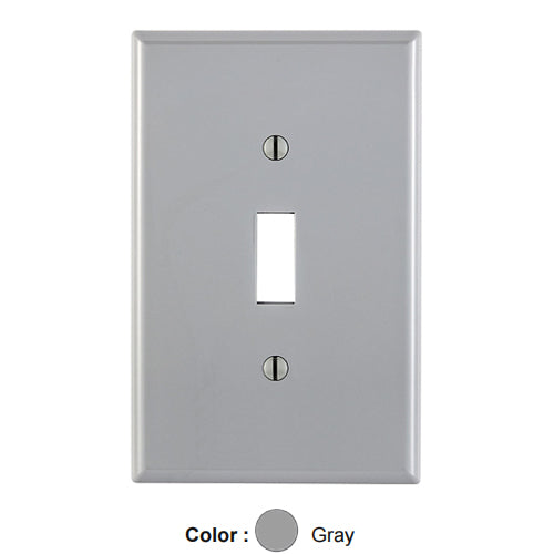 Leviton PJ1-GY, 1-Gang Toggle Switch Wallplate, Midway Size, Thermoplastic Nylon, Device Mount, Gray, 2 Packs