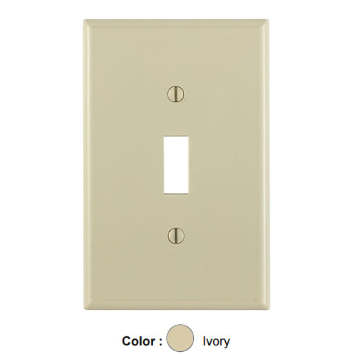 Leviton PJ1-I, 1-Gang Toggle Switch Wallplate, Midway Size, Thermoplastic Nylon, Device Mount, Ivory, 2 Packs