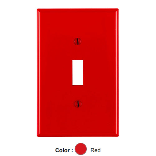 Leviton PJ1-R, 1-Gang Toggle Switch Wallplate, Midway Size, Thermoplastic Nylon, Device Mount, Red, 2 Packs