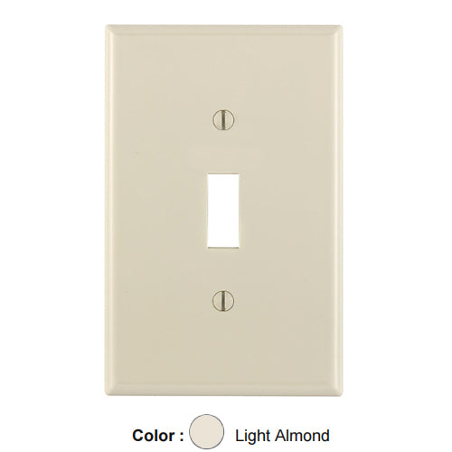 Leviton PJ1-T, 1-Gang Toggle Switch Wallplate, Midway Size, Thermoplastic Nylon, Device Mount, Light Almond, 2 Packs