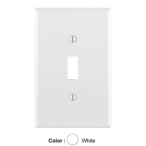 Leviton PJ1-W, 1-Gang Toggle Switch Wallplate, Midway Size, Thermoplastic Nylon, Device Mount, White, 2 Packs
