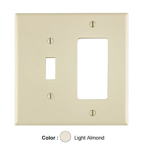 Leviton PJ126-T, 2-Gang 1-Toggle 1-Decora/GFCI Device Combination Wallplate, Midway Size, Thermoplastic Nylon, Device Mount, Light Almond