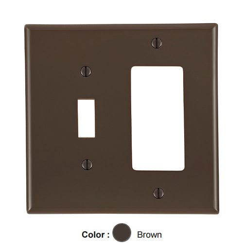 Leviton PJ126, 2-Gang 1-Toggle 1-Decora/GFCI Device Combination Wallplate, Midway Size, Thermoplastic Nylon, Device Mount, Brown