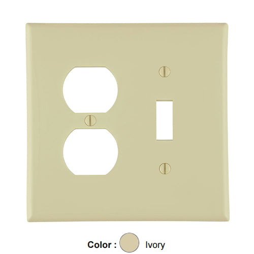 Leviton PJ18-I, 2-Gang 1-Toggle and 1-Duplex Device Combination Wallplate, Midway Size, Thermoplastic Nylon, Device Mount, Ivory, 2 Packs