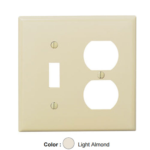 Leviton PJ18-T, 2-Gang 1-Toggle and 1-Duplex Device Combination Wallplate, Midway Size, Thermoplastic Nylon, Device Mount, Light Almond, 2 Packs