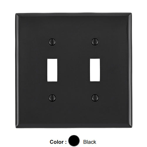 Leviton PJ2-E, 2-Gang Toggle Switch Wallplate, Midway Size, Thermoplastic Nylon, Device Mount, Black, 2 Packs
