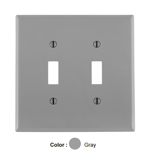 Leviton PJ2-GY, 2-Gang Toggle Switch Wallplate, Midway Size, Thermoplastic Nylon, Device Mount, Gray, 2 Packs