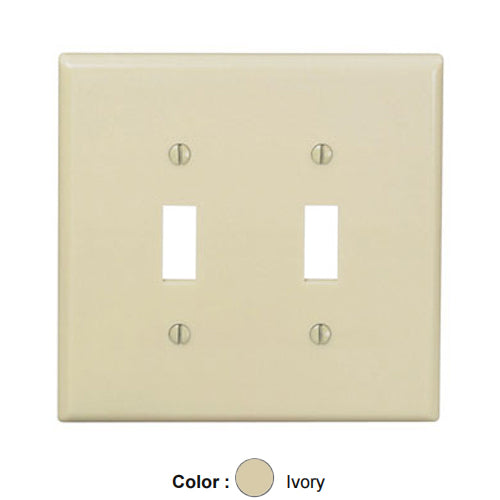 Leviton PJ2-I, 2-Gang Toggle Switch Wallplate, Midway Size, Thermoplastic Nylon, Device Mount, Ivory, 2 Packs