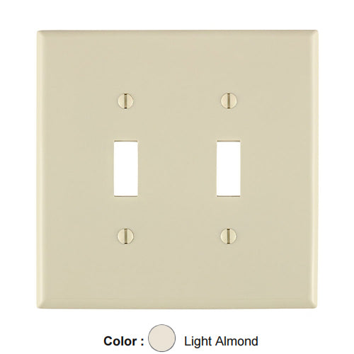 Leviton PJ2-T, 2-Gang Toggle Switch Wallplate, Midway Size, Thermoplastic Nylon, Device Mount, Light Almond, 2 Packs