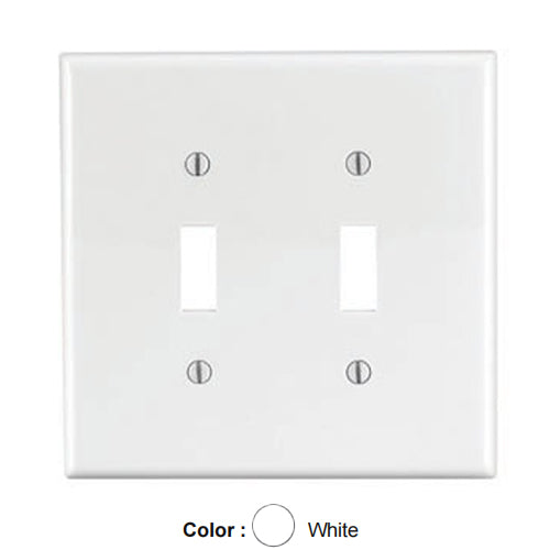 Leviton PJ2-W, 2-Gang Toggle Switch Wallplate, Midway Size, Thermoplastic Nylon, Device Mount, White, 2 Packs