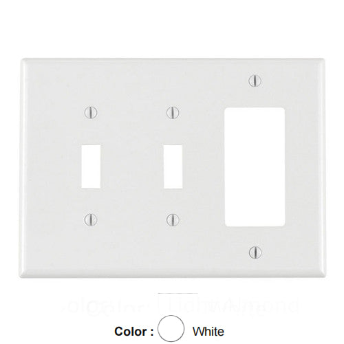 Leviton PJ226-W, 3-Gang 2-Toggle 1-Decora/GFCI Device Combination Wallplate, Midway Size, Thermoplastic Nylon, Device Mount, White