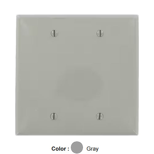 Leviton PJ23-GY, 2-Gang No Device Blank Wallplate, Midway Size, Thermoplastic Nylon, Box Mount, Gray