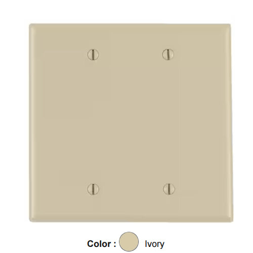 Leviton PJ23-I, 2-Gang No Device Blank Wallplate, Midway Size, Thermoplastic Nylon, Box Mount, Ivory