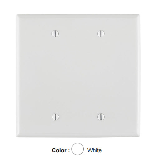 Leviton PJ23-W, 2-Gang No Device Blank Wallplate, Midway Size, Thermoplastic Nylon, Box Mount, White, 2 Packs