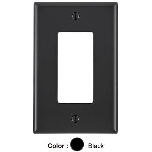 Leviton PJ26-E, 1-Gang Decora/GFCI Device Decora Wallplate, Midway Size, Thermoplastic Nylon, Device Mount, Black, 5 Packs