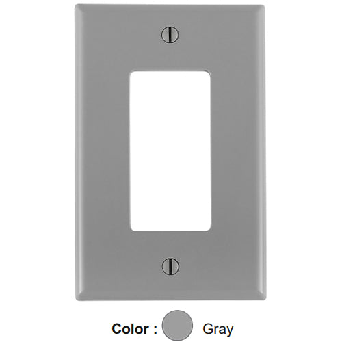 Leviton PJ26-GY, 1-Gang Decora/GFCI Device Decora Wallplate, Midway Size, Thermoplastic Nylon, Device Mount, Gray, 5 Packs