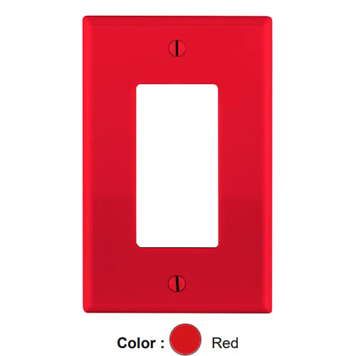 Leviton PJ26-R, 1-Gang Decora/GFCI Device Decora Wallplate, Midway Size, Thermoplastic Nylon, Device Mount, Red, 5 Packs