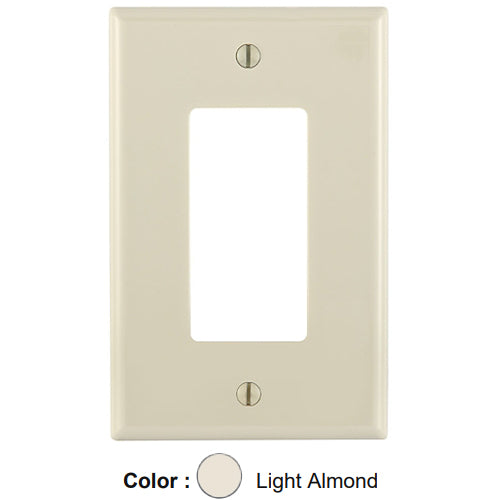 Leviton PJ26-T, 1-Gang Decora/GFCI Device Decora Wallplate, Midway Size, Thermoplastic Nylon, Device Mount, Light Almond, 5 Packs