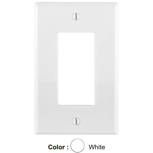 Leviton PJ26-W, 1-Gang Decora/GFCI Device Decora Wallplate, Midway Size, Thermoplastic Nylon, Device Mount, White, 5 Packs