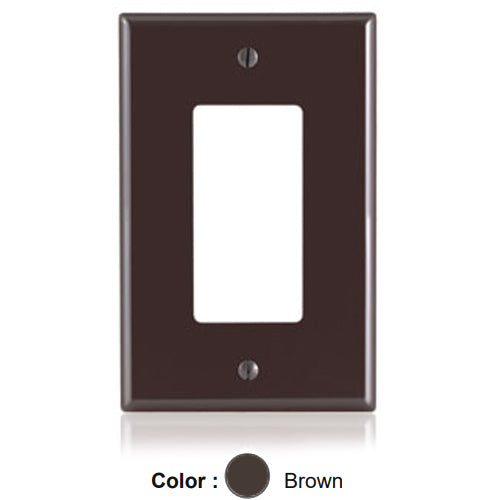 Leviton PJ26, 1-Gang Decora/GFCI Device Decora Wallplate, Midway Size, Thermoplastic Nylon, Device Mount, Brown, 5 Packs