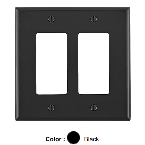 Leviton PJ262-E, 2-Gang Decora/GFCI Device Decora Wallplate, Midway Size, Thermoplastic Nylon, Device Mount, Black, 5 Packs