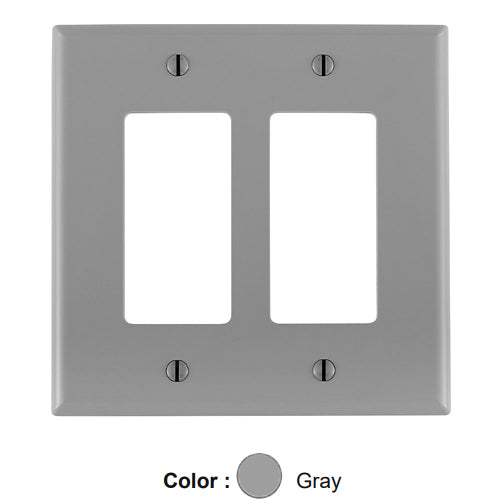 Leviton PJ262-GY, 2-Gang Decora/GFCI Device Decora Wallplate, Midway Size, Thermoplastic Nylon, Device Mount, Gray, 5 Packs