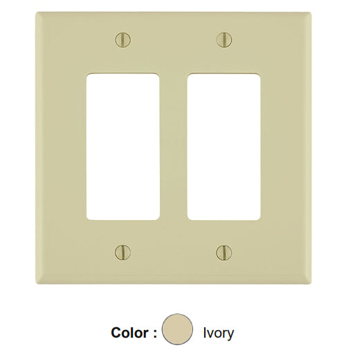Leviton PJ262-I, 2-Gang Decora/GFCI Device Decora Wallplate, Midway Size, Thermoplastic Nylon, Device Mount, Ivory, 5 Packs