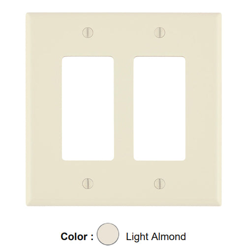 Leviton PJ262-T, 2-Gang Decora/GFCI Device Decora Wallplate, Midway Size, Thermoplastic Nylon, Device Mount, Light Almond, 5 Packs
