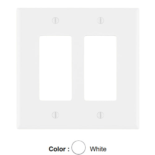 Leviton PJ262-W, 2-Gang Decora/GFCI Device Decora Wallplate, Midway Size, Thermoplastic Nylon, Device Mount, White, 5 Packs