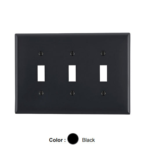 Leviton PJ3-E, 3-Gang Toggle Switch Wallplate, Midway Size, Thermoplastic Nylon, Device Mount, Black, 2 Packs