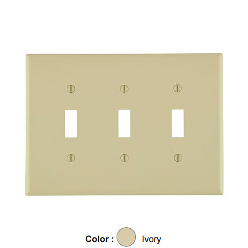 Leviton PJ3-I, 3-Gang Toggle Switch Wallplate, Midway Size, Thermoplastic Nylon, Device Mount, Ivory, 2 Packs