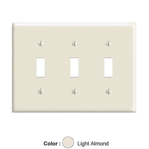 Leviton PJ3-T, 3-Gang Toggle Switch Wallplate, Midway Size, Thermoplastic Nylon, Device Mount, Light Almond, 2 Packs