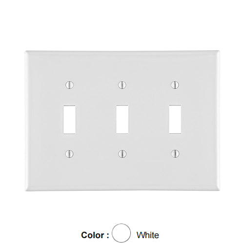 Leviton PJ3-W, 3-Gang Toggle Switch Wallplate, Midway Size, Thermoplastic Nylon, Device Mount, White, 2 Packs