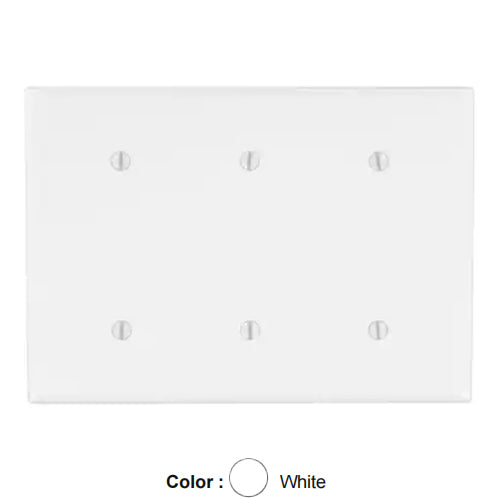 Leviton PJ33-W, 3-Gang No Device Blank Wallplate, Midway Size, Thermoplastic Nylon, Box Mount, White