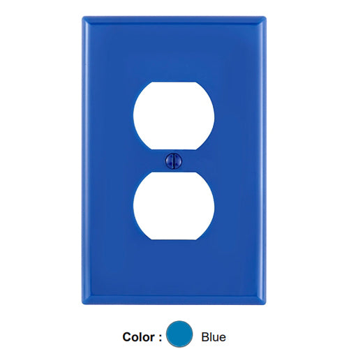 Leviton PJ8-BU, 1-Gang Duplex Device Receptacle Wallplate, Midway Size, Thermoplastic Nylon, Device Mount, Blue, 2 Packs