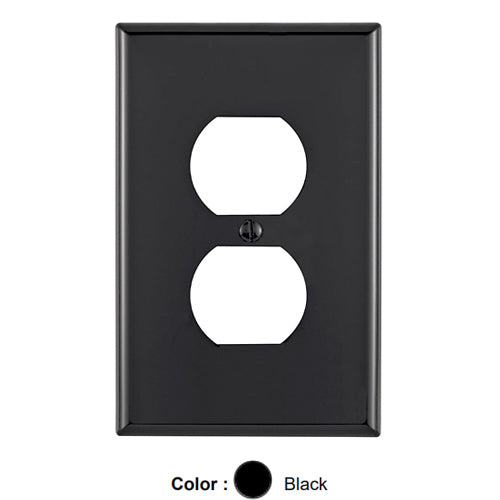 Leviton PJ8-E, 1-Gang Duplex Device Receptacle Wallplate, Midway Size, Thermoplastic Nylon, Device Mount, Black, 2 Packs