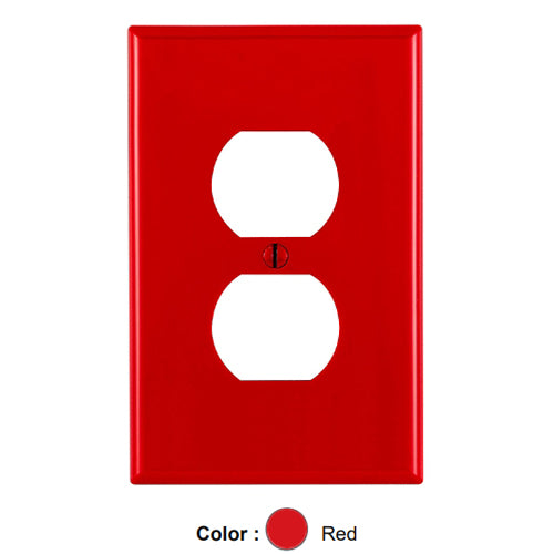 Leviton PJ8-R, 1-Gang Duplex Device Receptacle Wallplate, Midway Size, Thermoplastic Nylon, Device Mount, Red, 2 Packs