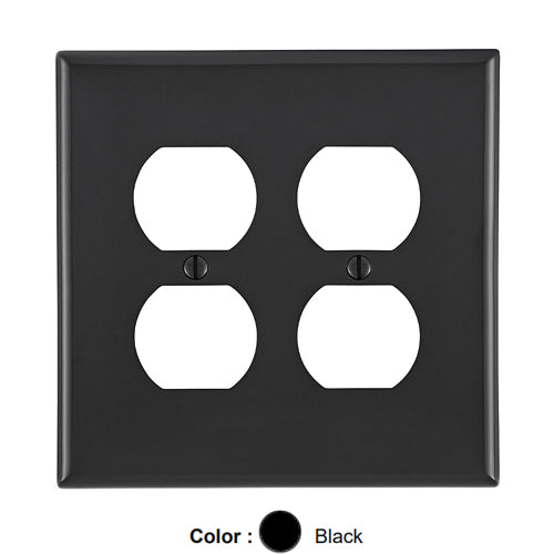 Leviton PJ82-E, 2-Gang Duplex Device Receptacle Wallplate, Midway Size, Thermoplastic Nylon, Device Mount, Black, 2 Packs