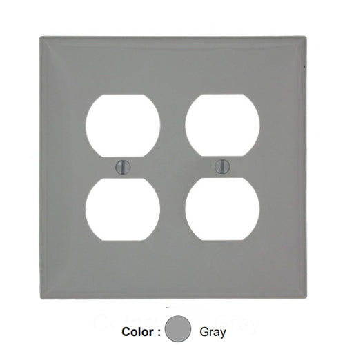 Leviton PJ82-GY, 2-Gang Duplex Device Receptacle Wallplate, Midway Size, Thermoplastic Nylon, Device Mount, Gray, 2 Packs