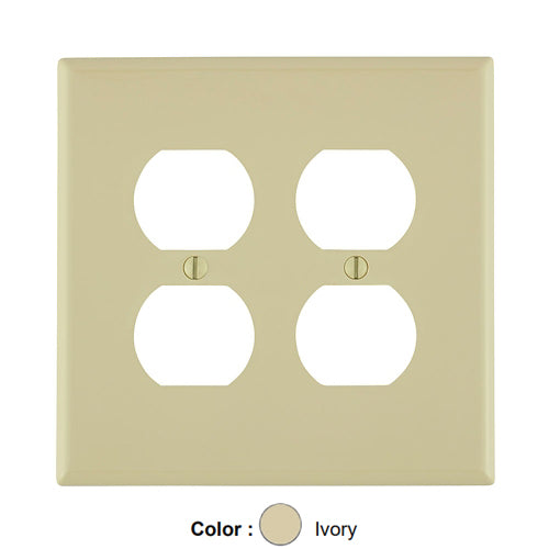 Leviton PJ82-I, 2-Gang Duplex Device Receptacle Wallplate, Midway Size, Thermoplastic Nylon, Device Mount, Ivory, 2 Packs
