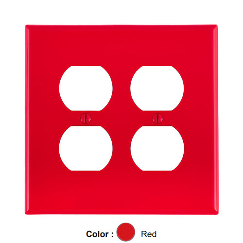 Leviton PJ82-R, 2-Gang Duplex Device Receptacle Wallplate, Midway Size, Thermoplastic Nylon, Device Mount, Red, 2 Packs