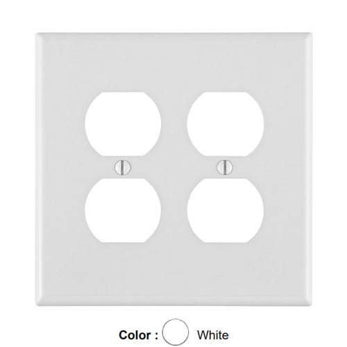 Leviton PJ82-W, 2-Gang Duplex Device Receptacle Wallplate, Midway Size, Thermoplastic Nylon, Device Mount, White, 2 Packs