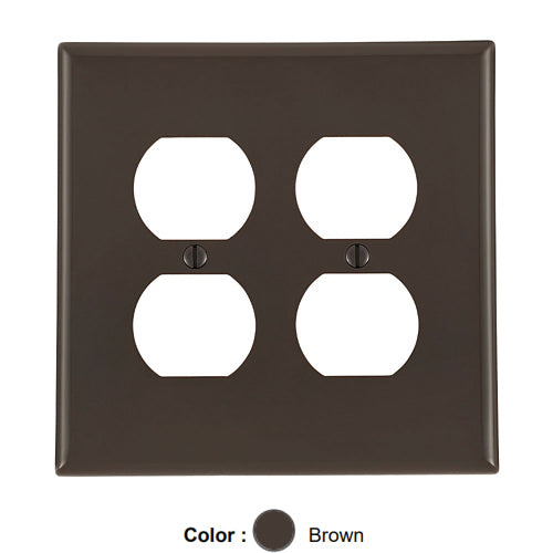 Leviton PJ82, 2-Gang Duplex Device Receptacle Wallplate, Midway Size, Thermoplastic Nylon, Device Mount, Brown, 2 Packs