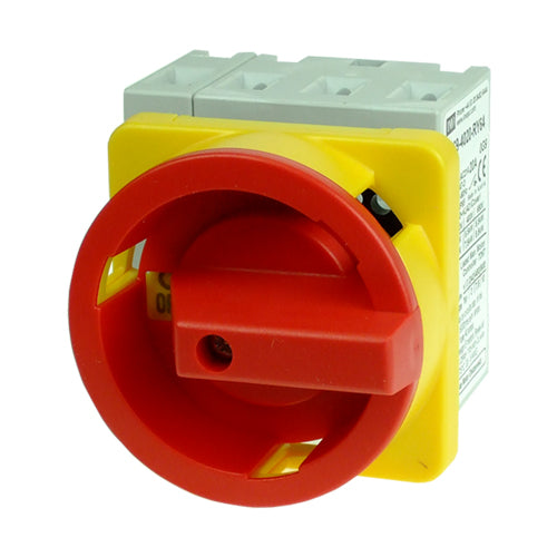 IMO PM69-4063-RY64, Front Panel Mount AC Disconnect, IP66, 4 Pole, 63A, Direct Red/Yellow 64mm Handle